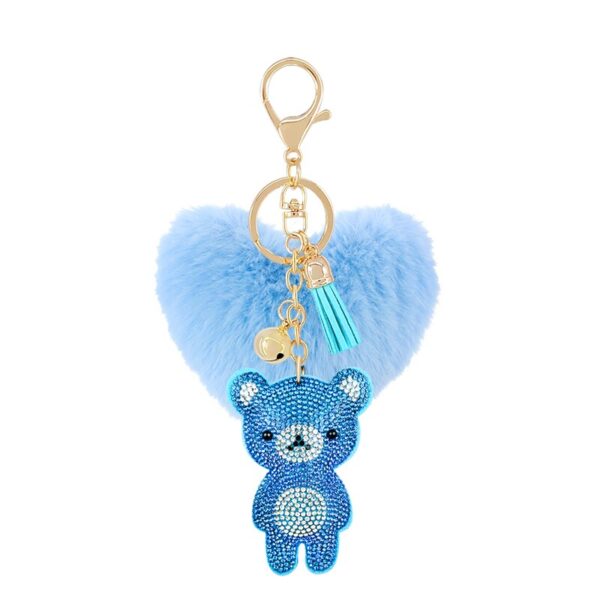 Schlüsselanhänger mit Pompon Herz Bär blau