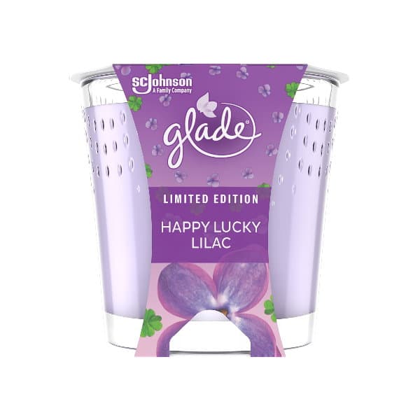 Bougie parfumée Glade dans un verre Happy Lucky Lilac