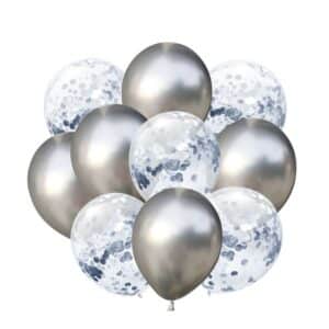 Party Ballons Latex Luftballons mit Konfetti in Silber